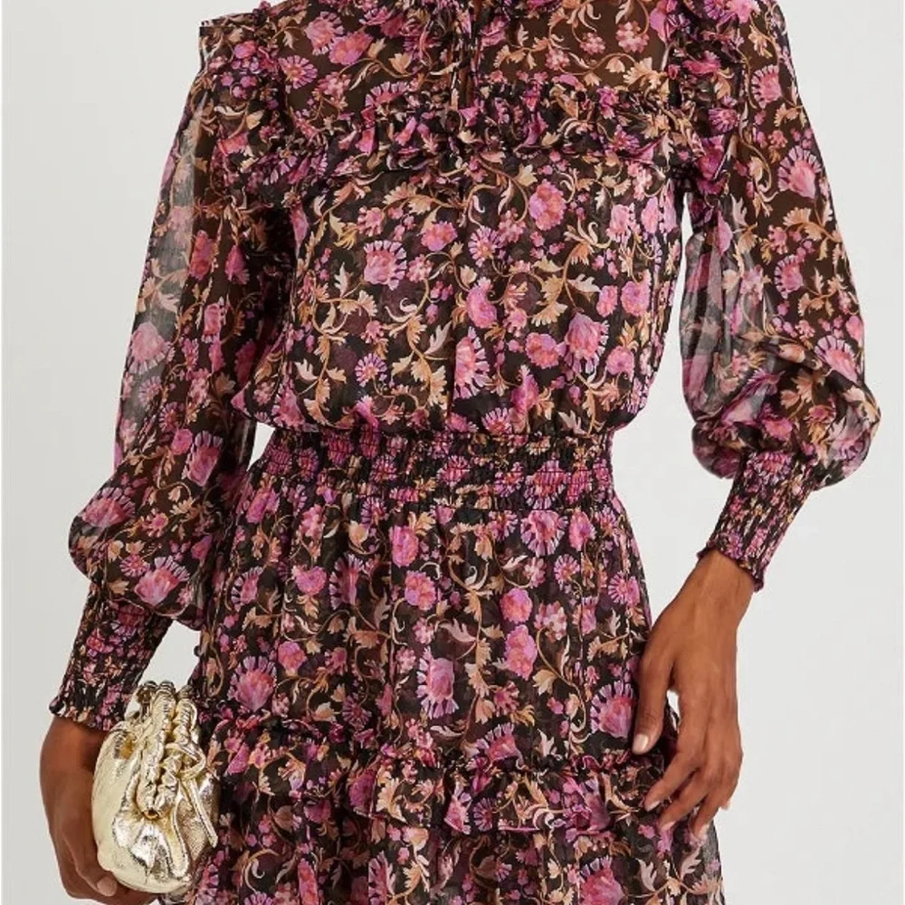 Misa Los Angeles Pink and Brown Floral Long Sleeve Dress - Picture 1 of 6